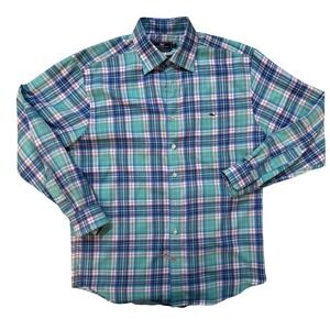 Vineyard Vines Performance Classic Fit Tucker Shirt Mens Large Green Blue Plaid